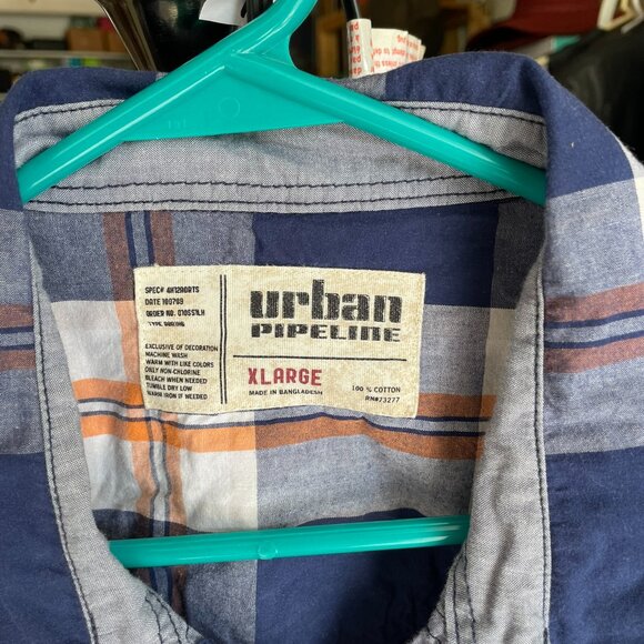 Urban Pipeline Shirt XL Plaid Long Sleeve Western Pearl Snap Flannel Pocket - Picture 2 of 2